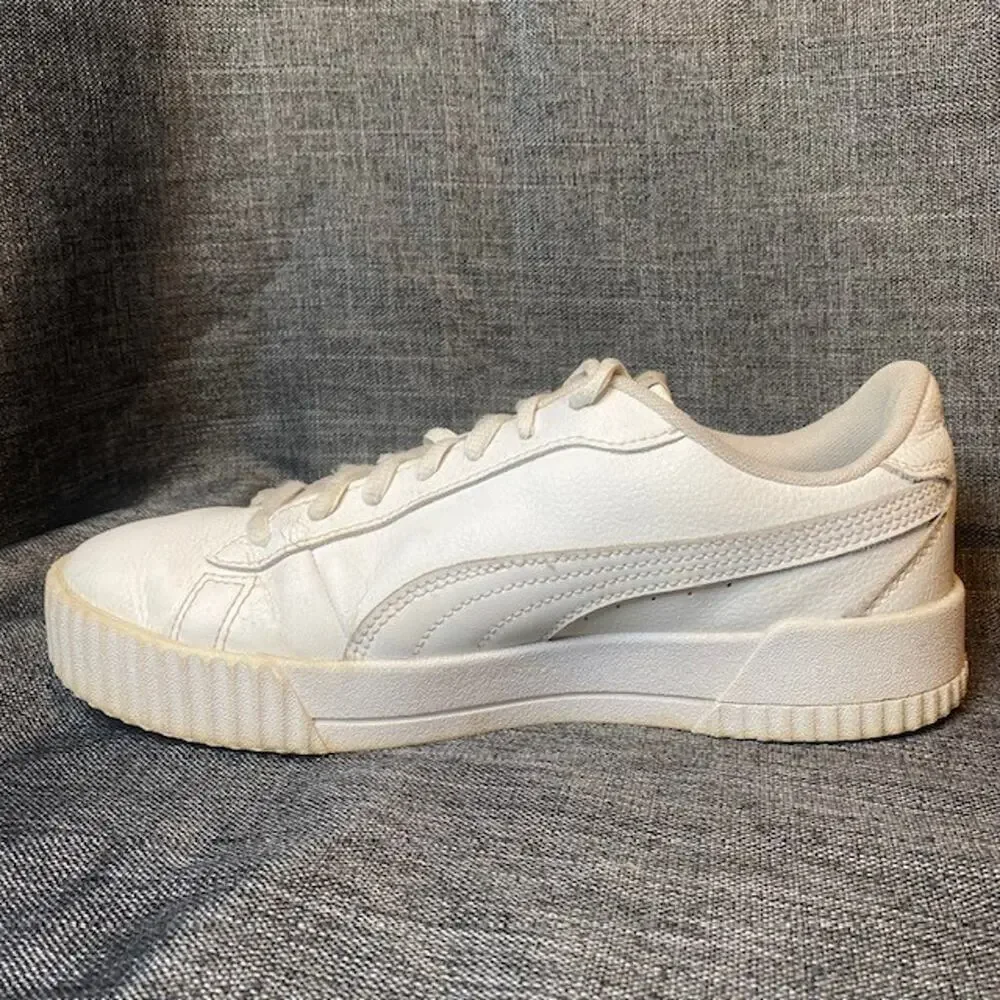 Puma Carina Triple White Low Top Casual Sneakers Shoes Womens 8.5 Athletic
